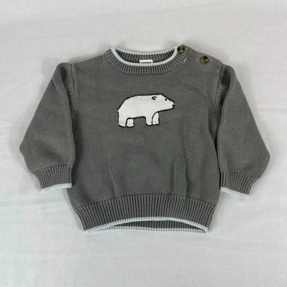 Vintage 2005 Gymboree Polar Bear Knit Sweater Grey Y2K 12-18 Months